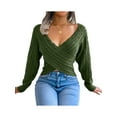thumbnail image 4 of Liacowi Women Knitted Sweater Cross V-Neck Long Sleeve Pullover Low-Cut Jumpers Tops Fall Loose Knitwear, 4 of 7