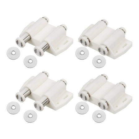 Double Magnetic Touch Catch Latch Plastic PE Black for Cabinet Door Shutter 4Pack White
