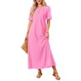 thumbnail image 3 of Summer Maxi Dresses for Women Beach Vacation Casual Short Sleeve Long T Shirt Dress with Pockets Pink XXL, 3 of 9