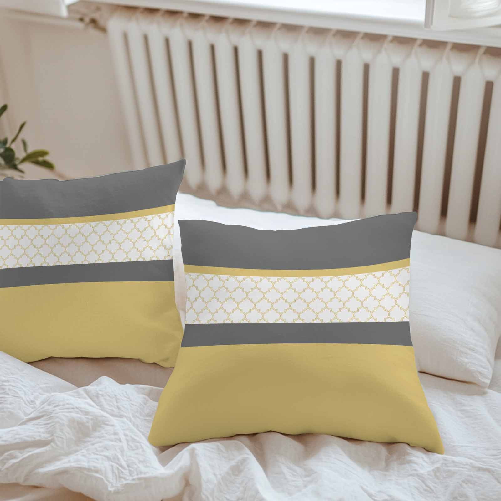 Abstract Yellow Outdoor Pillow Covers Set of 2 Grey Stripes Moroccan Geometric Modern Retro Waterproof Throw Pillow Case Decorative Square Cushion Cover for Patio Couch Garden Balcony, 18"x18"