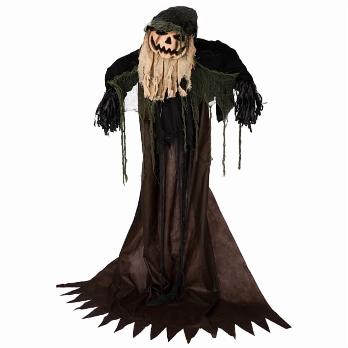 5.7ft Life-Size Halloween Animatronic Wizard, Sound-Activated (Moving Head + Red LED Eyes + Scary Male Voice), for Yard/Haunted House/Party