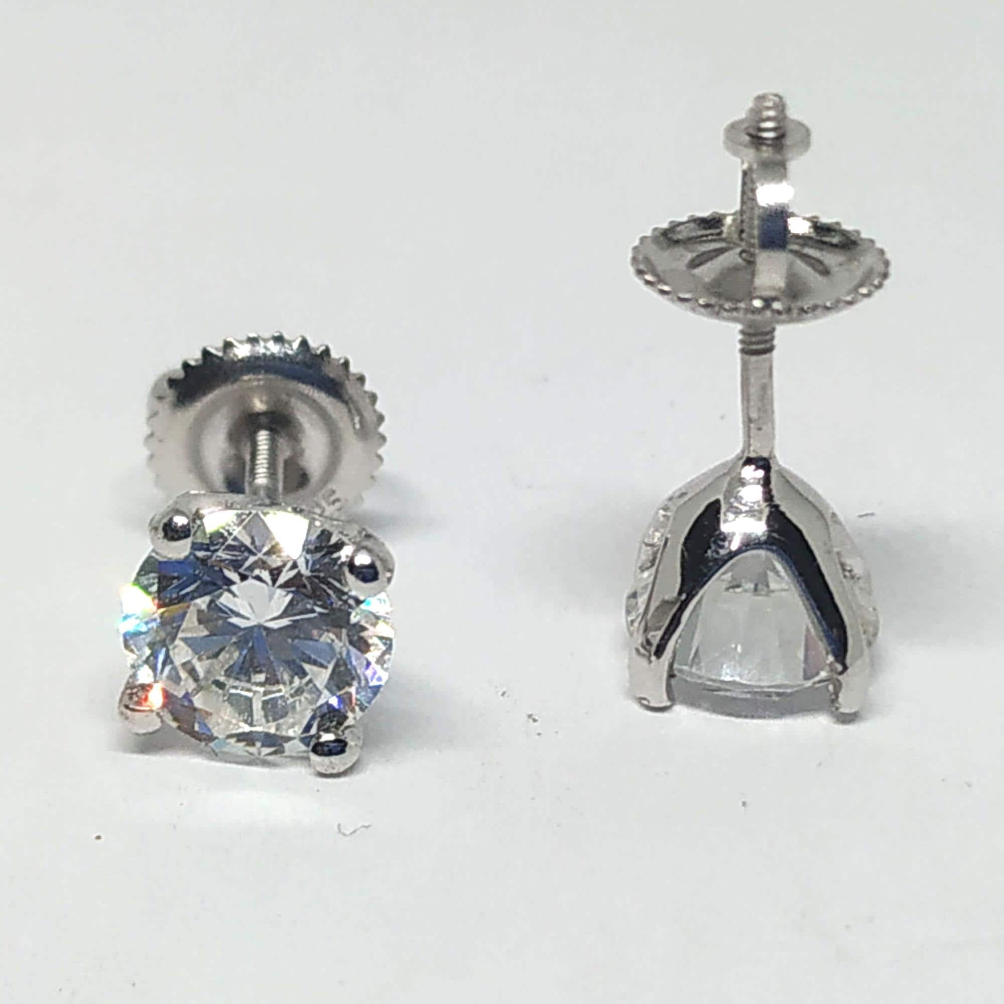14K White Gold Plated Round Cut Simulated Diamond 925 Silver 2.00ct Screw Backs Stud Earring Mother's Day Gifts