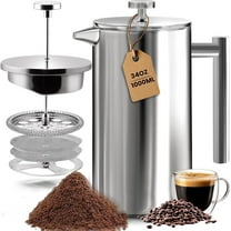 French Press Coffee Maker, ANUNU 304 Grade Stainless Steel Insulated Coffee Press with 2 Extra Screens, 34oz