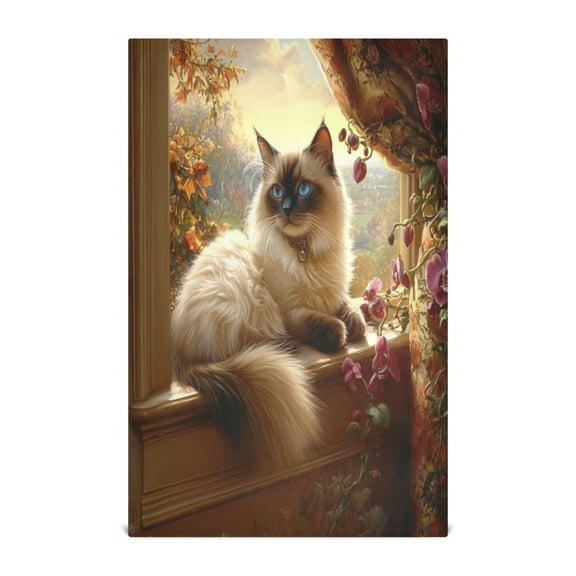 Graceful Siamese Cat Pattern Decorative Waffle Towel Kitchen Dishcloth 28x18in Multi-Use Tea Towel
