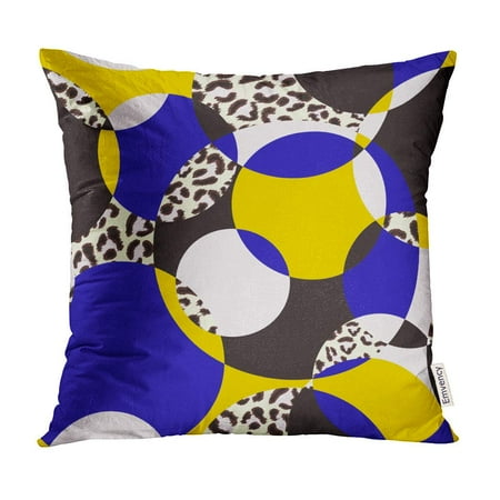 Colorful Blue Leopard - ECCOT Blue Geometric Pattern Circles and Leopard Colorful Eclectic Pillow Case Pillow Cover 18x18 inch