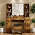 thumbnail image 2 of 56" Modern Makeup Vanity Table with Lighted Mirror & Charging Station, 2 of 2