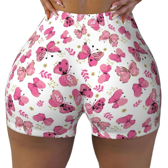 Naloa Girl Butterfly Biker Shorts for Women Seamless Scrunch Short Women’s Yoga Shorts for Gym Running Sport Shorts - Small