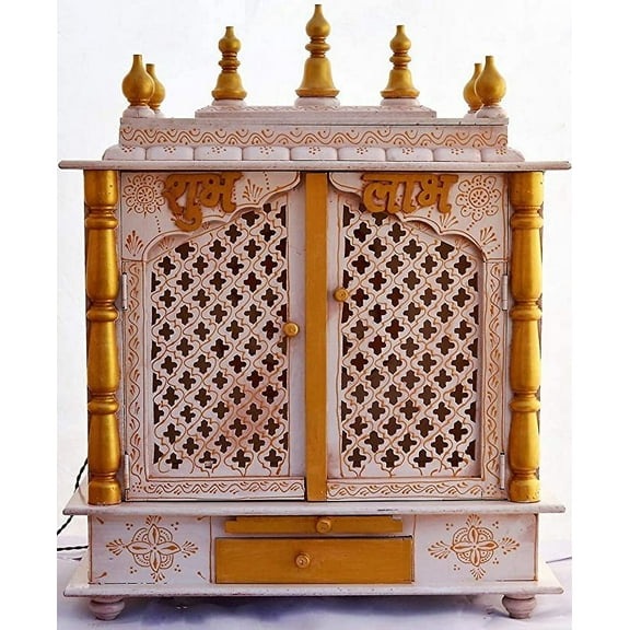 Jodhpur Handicrafts Home Temple/Wooden Temple/Pooja Mandir/Pooja Temple with LED Bulb Inside Pooja Articles GOD Frame, Pooja THALI
