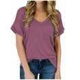 thumbnail image 2 of TIHLMK Shirts for Women Pink Women's Solid Short Sleeve V-Neck Casual Pockets Tee Tops T Shirt Gift for Womens Tops, 2 of 5