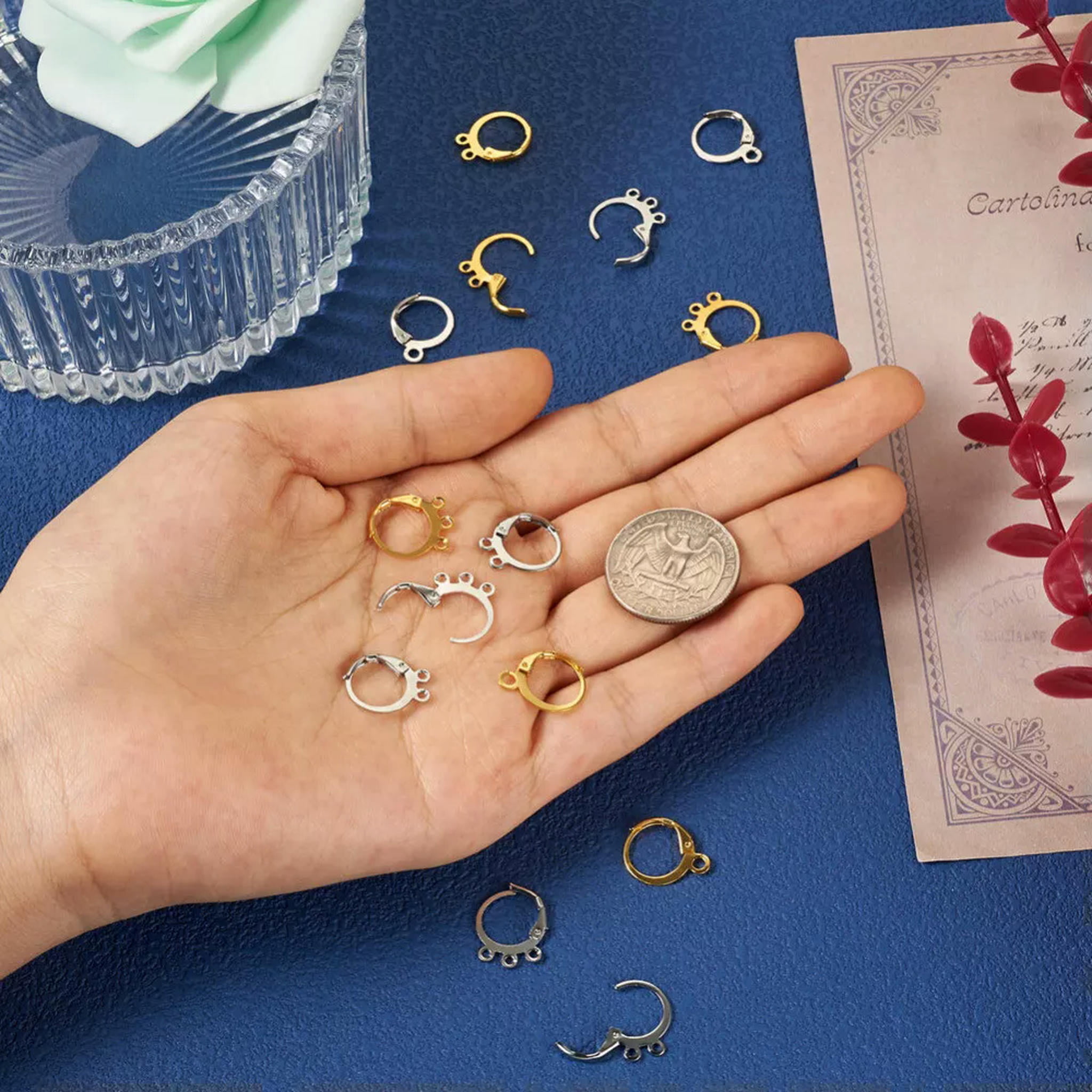 U8MO 180pcs Platinum Golden Brass Huggie Hoop Earring Findings Earring Hooks 15~16mm