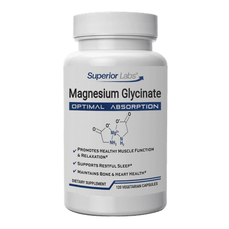 Magnesium Glycinate - 1250 mg, 120 Vegetable Capsules - Essential Mineral - Maintains Energy - Healthy Bones and Muscle Function- Relaxation & Sleep