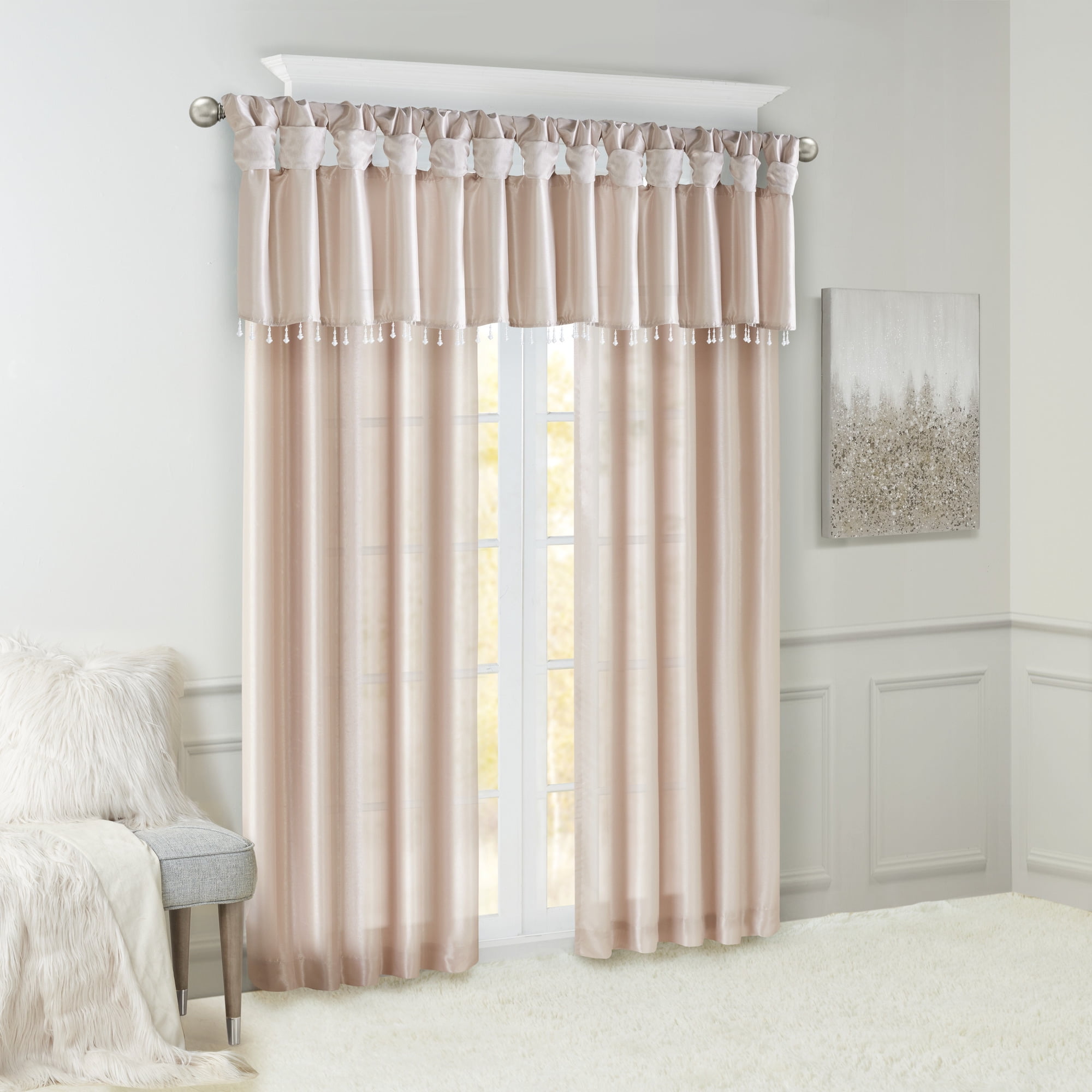 MAYEERTY 50x26" Lightweight Faux Silk Valance With Beads Blush