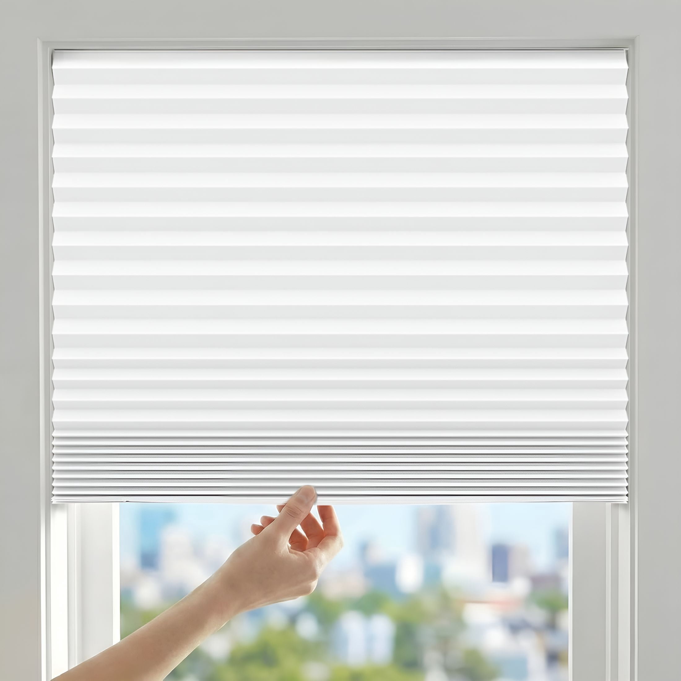 XIBUFE 6 Pack Temporary Paper Blinds for Indoor Windows No Drill,24" W X 59" H Light Filtering Adhesive Pleated Shades for Windows Cordless with 12 Clips,Room Darking Shades for Bedroom,White