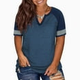 thumbnail image 2 of Feancey Colorblock Tops for Women Plus Size Casual Loose T-Shirts Summer Striped Short Sleeve V-Neck Blouse Dressy Office Work Tees Navy XXL, 2 of 8