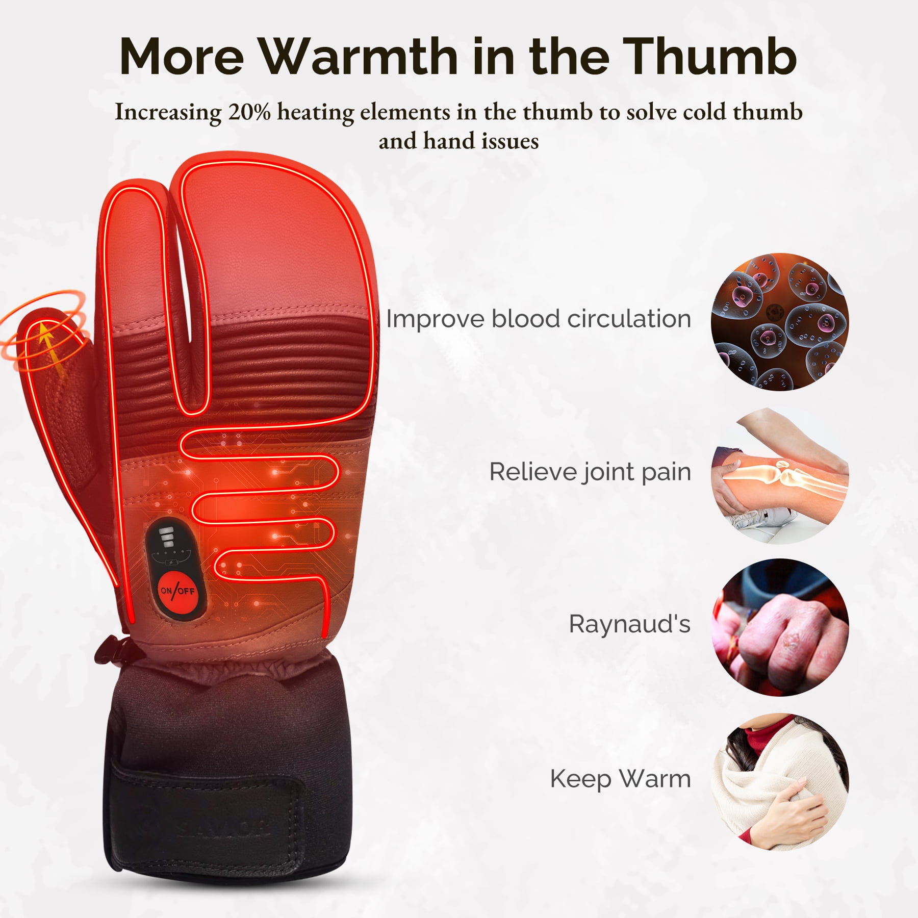 SAVIOR HEAT Heated Ski Mittens suitable for Men and Women - Rechargeable 7.4V 2200mAh Battery, Goatskin Leather, Waterproof/Windproof, 3 Heat Settings, Touchscreen - Ideal for Snowboard, Motorcycle,