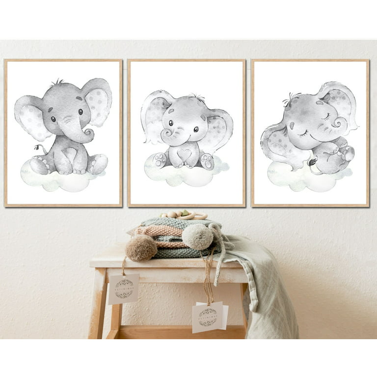 Elephant Wall Art Print Children Room Decor Baby Boy Nursery Kids