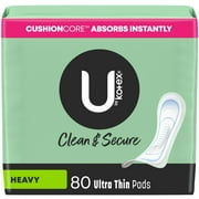 U by Kotex Clean & Secure Ultra Thin Pads, Heavy Absorbency, 80 Count