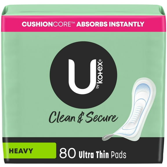U by Kotex Clean & Secure Ultra Thin Pads, Heavy Absorbency, 80 Count