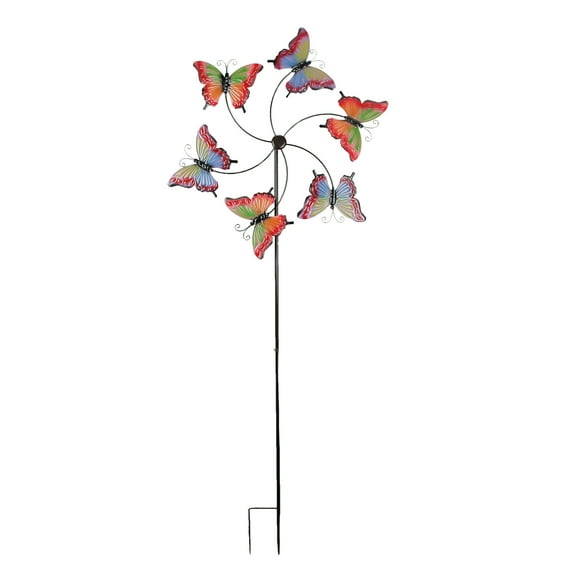 Direct International Embossed Butterfly Metal Twirler Wind Spinner Garden Stake 71 inch