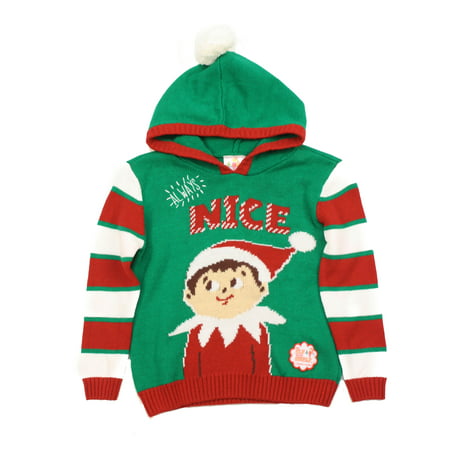 Ugly Christmas Sweater Kid's Always Nice The Elf On The Shelf Hooded Sweatshirt