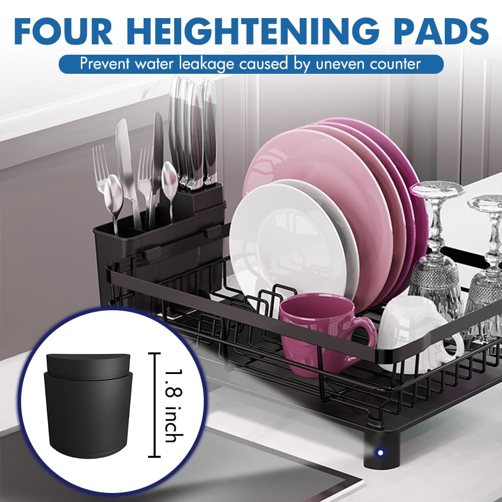 Dish Rack Dish Drainers for Kitchen Counter, 16.9''L x 13''W x 5.9''H Dish Rack with Drain , Dish Drying Rack Drain with Utensil Holder, Cup Holder, Kitchen Dishes Storage and Organizers