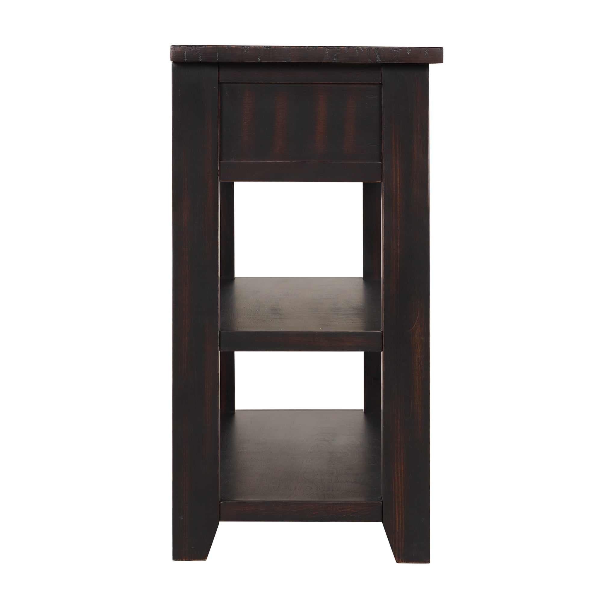 48" Solid Wood Console Table with Drawers and Shelves, Sofa Couch Entryway Table for Hallway, in Distressed Black