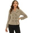 thumbnail image 1 of INSPIRE CHIC Women's Winter Worsted Notched Lapel Double Breasted Short Peacoat Light Brown L, 1 of 6