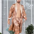 thumbnail image 2 of Defitshape Men's Silk Bathrobe Shorts Long Sleeves Satin Pajama Set Pockets Soft Kimono Robe Set Golden US L (Tag3XL), 2 of 5