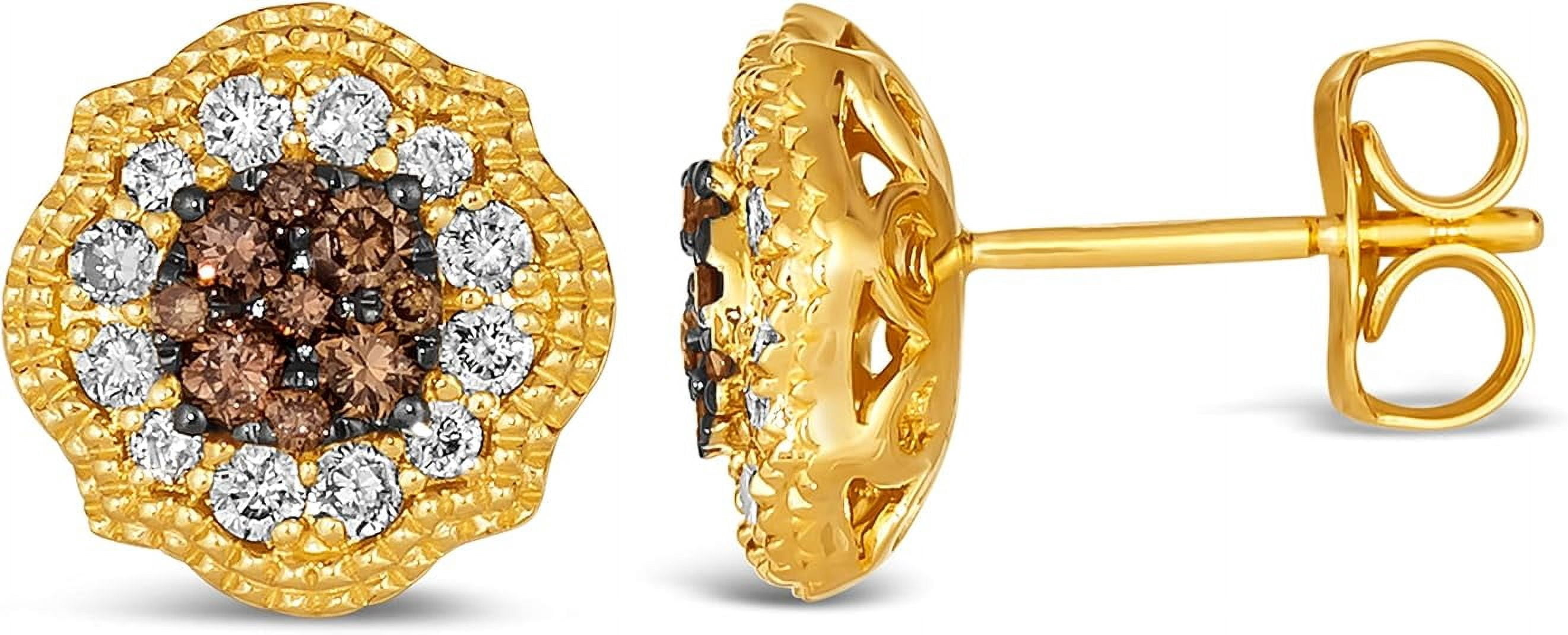 Divine Creation 2 Ct Round Cut Brown Diamond Cluster Push Back Womens Stud Earring 14K Yellow Gold Plated 925 Sterling Silver