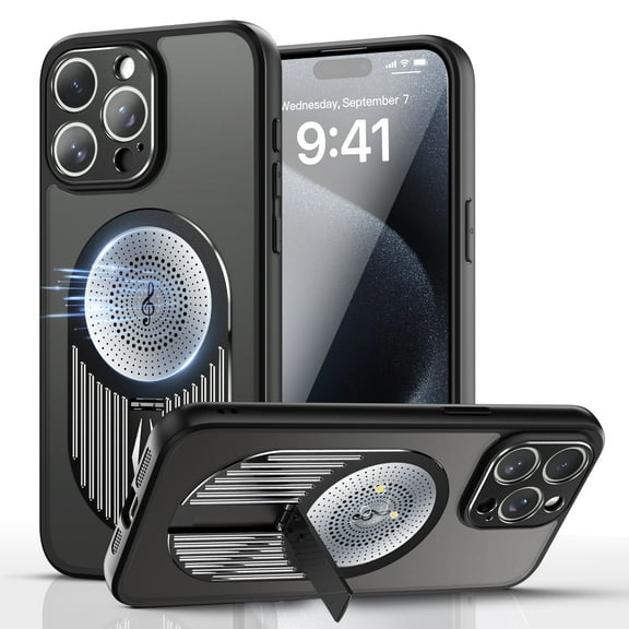 ELEHOLD for iPhone 16 Pro Magnetic Case,Thin Fit Translucent Matte Back Slim Compatible with Mag Safe Accessory Build-in Invisible Stand Shockproof Heat Dissipation Phone Cover,Black