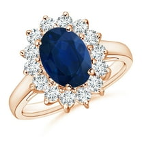 ANGARA Natural Princess Diana Inspired 2 ct Blue Sapphire Ring with Diamond in 14K Rose Gold for Women (Size-9x7mm) | September Birthstone, Anniversary, Jewelry Gift for Women | Natural Sapphire Ring