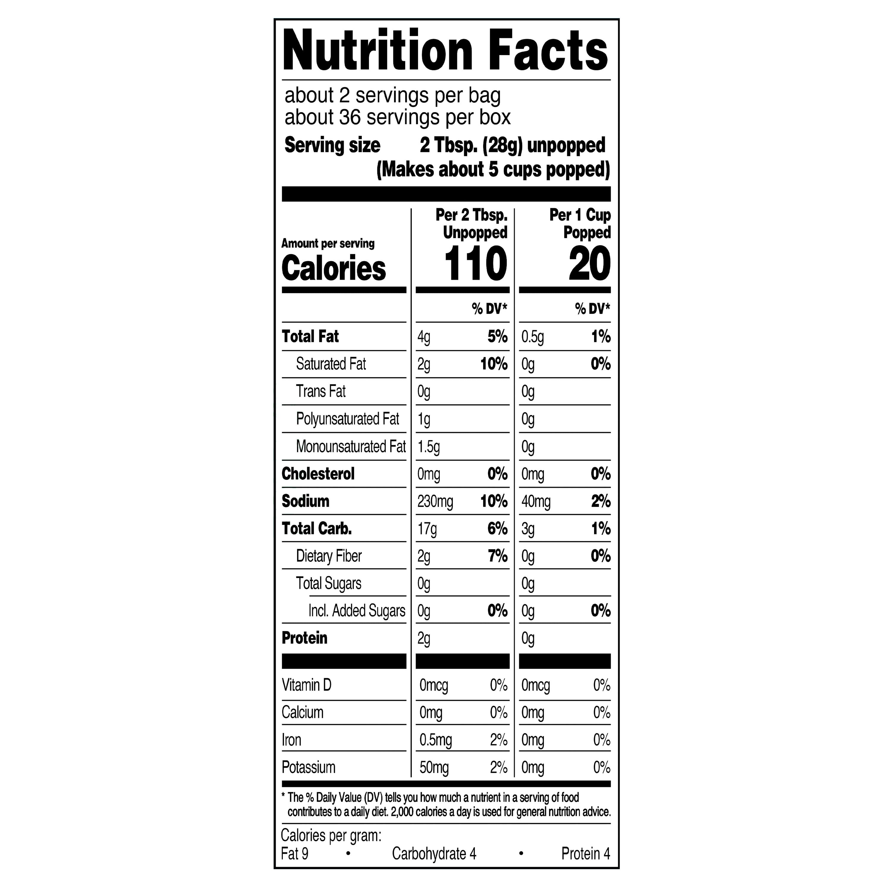 (4 pack) Great Value Light Butter Flavored Microwave Popcorn, 2.03 oz, 18 Count