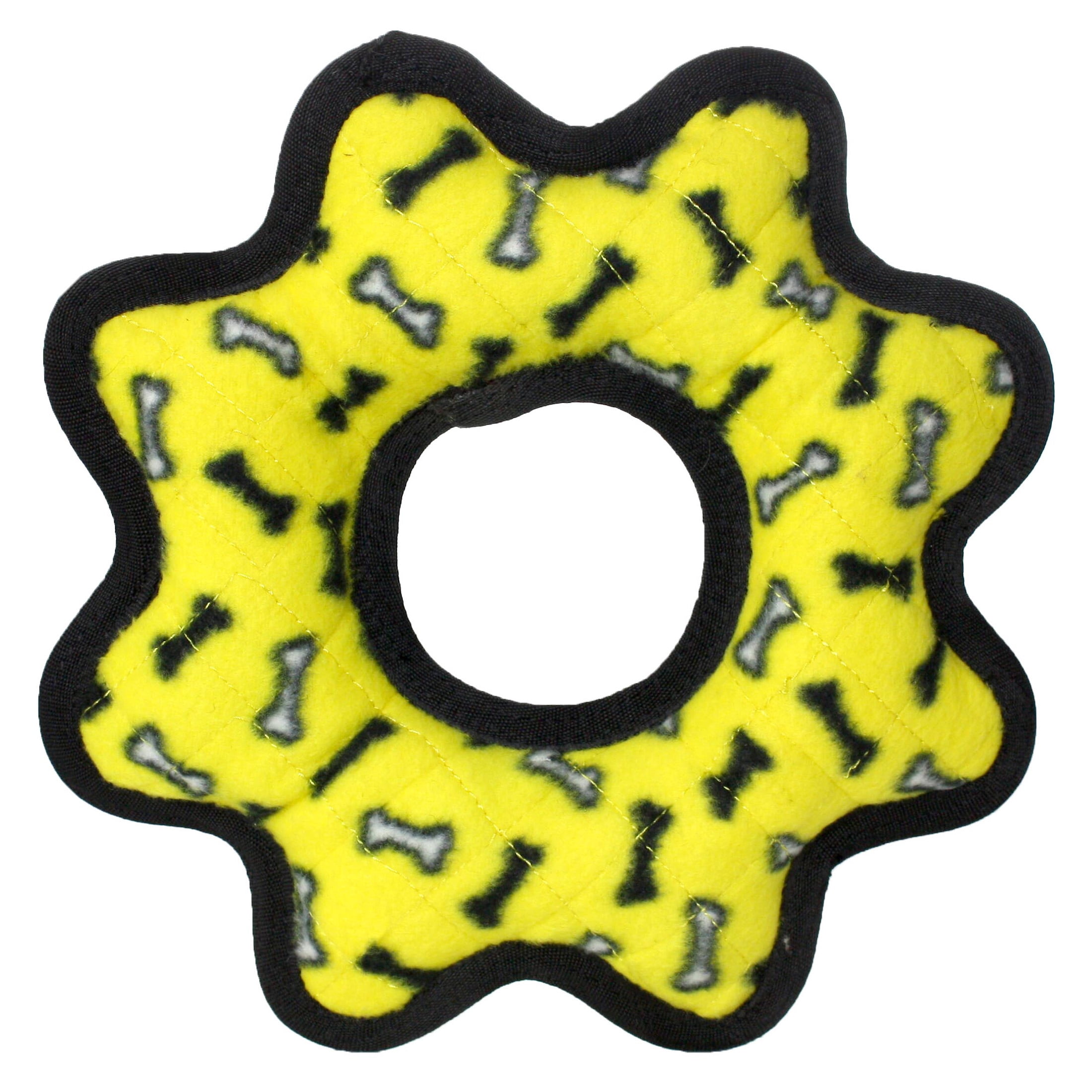 Tuffy Ultimate Gear Ring Yellow Bone Durable Plush Squeaky Dog Toy
