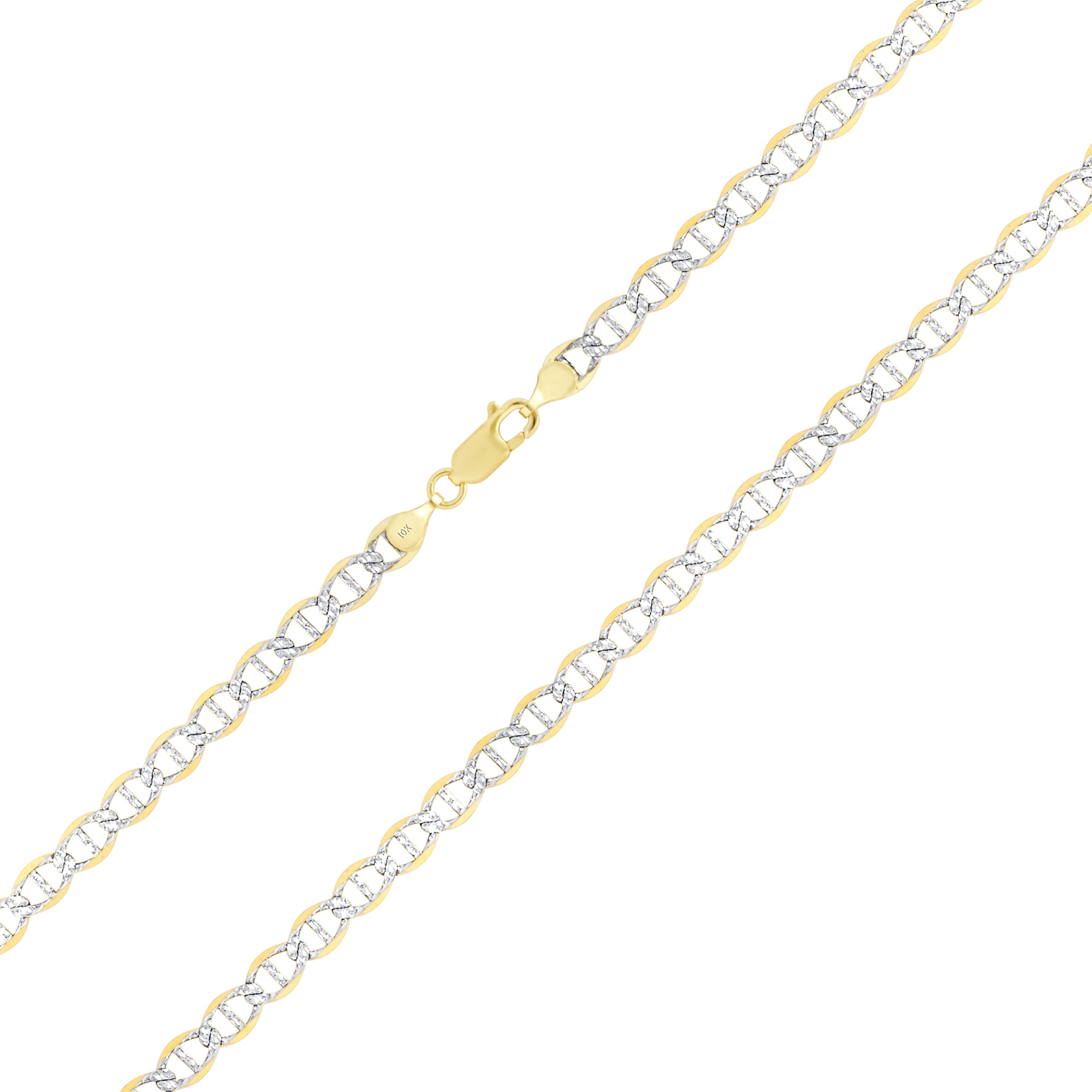 Nuragold 10k Real Yellow Gold Solid Mariner 5mm Anchor Chain Pave Diamond Cut Necklace (16"-30") Two Tone Italian Jewelry for Men & Women