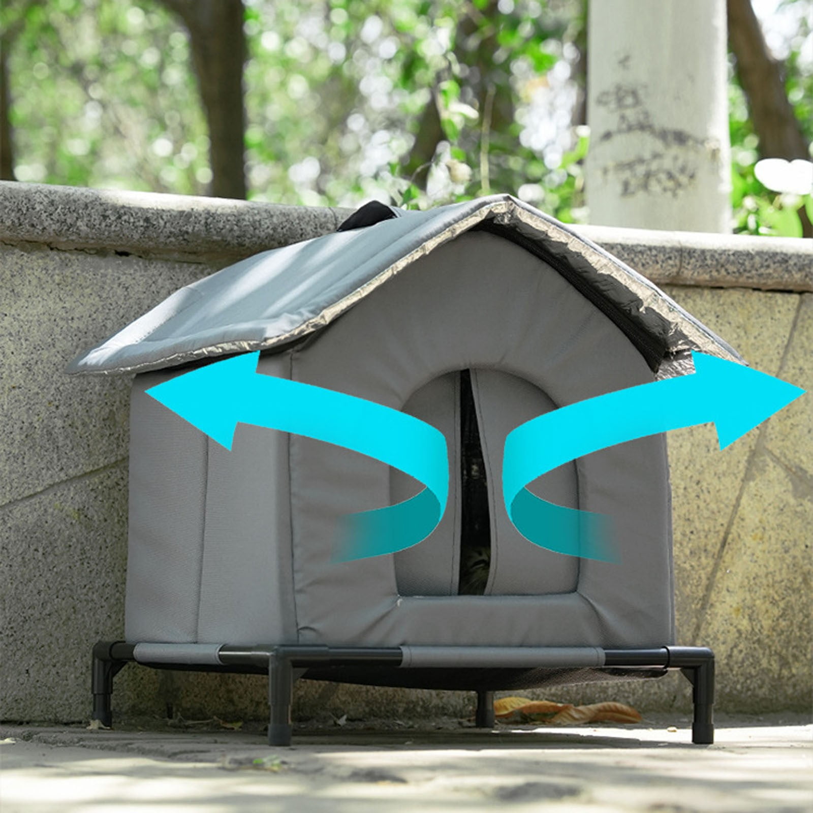 Outdoor Cat Kennel for All-Season Indoor Outdoor Use Metal Frame with Easy-Clean Pet Bed and Water for Cats and Dogs