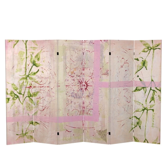 Oriental Furniture 5 1/4 ft. Pink Harmony Canvas Room Divider - 6 Panel