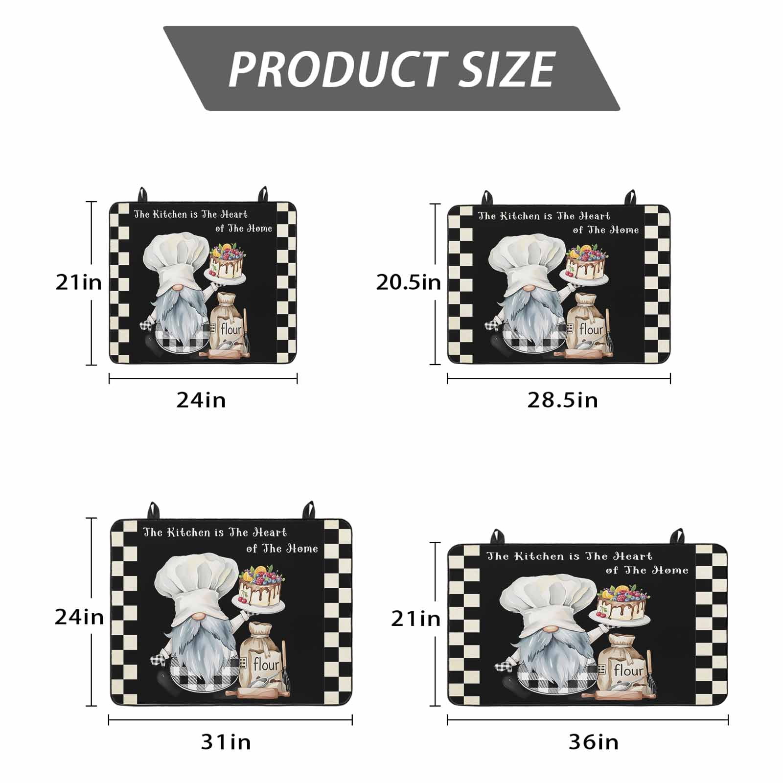 Chef Gnomes Stove Top Cover for Electric Stove, Heat-proof & Non Slip Glass Top Stove Cover Protector, Black White Plaid Dessert Maker Cake Kitchen Flat Cooktop Rubber Mat 24x21 Inches