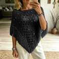 thumbnail image 3 of YTCAMLO Sequin Womens Tassels Poncho Top Dressy Hollow Out Shawl Capes for Party Festival See Through Cover Up Beachwear, 3 of 5