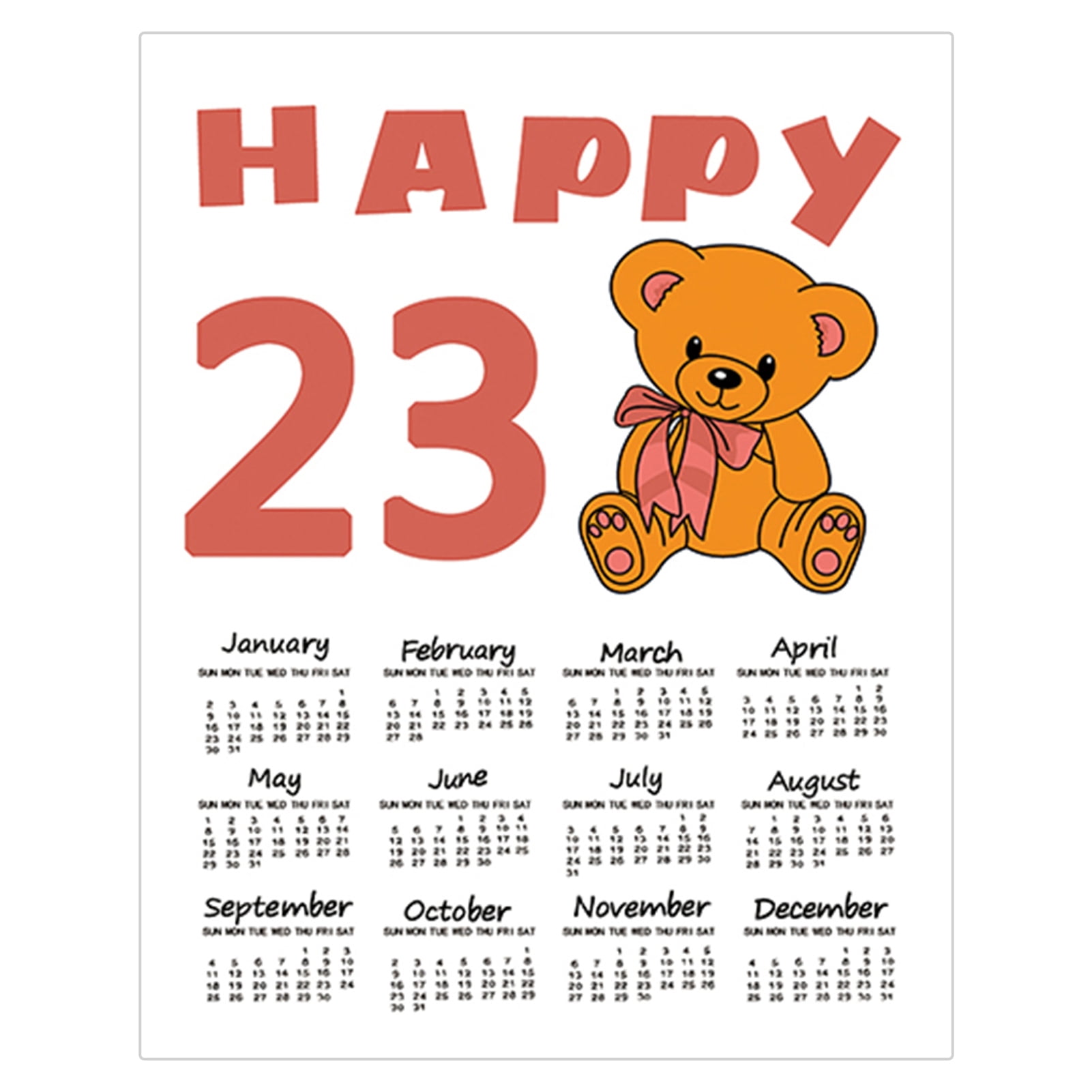 Hesroicy New Year Calendar Clear Print Polyester Cotton Cute Bear 2023  Calendar Hanging Cloth Girls Room Decor for Gifts - Walmart.com