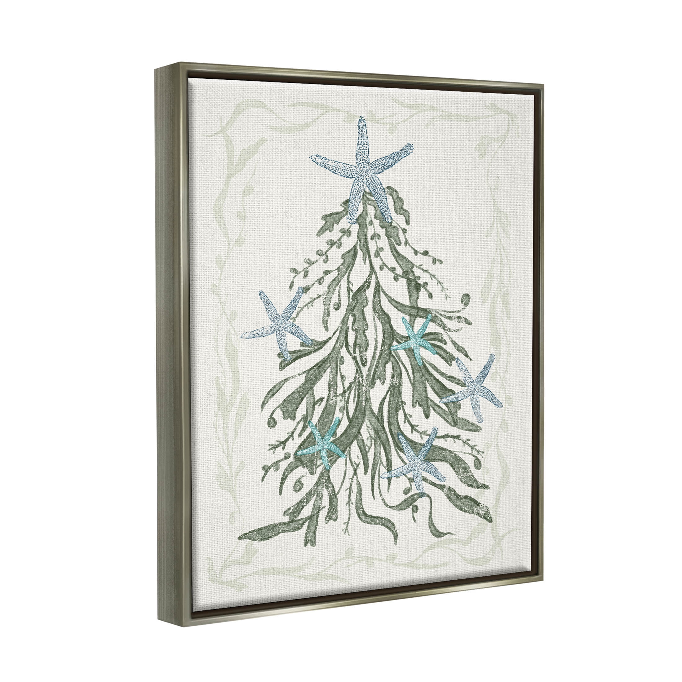 Nautical Christmas Tree Sea Life Holiday Graphic Art Luster Gray Framed Art Print Wall Art