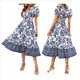 thumbnail image 1 of Vestido Informal, Fluido, con Estampado Floral Bohemio y Mangas Abullonadas para Mujer (Verano 2025) Azul XL, 1 of 7