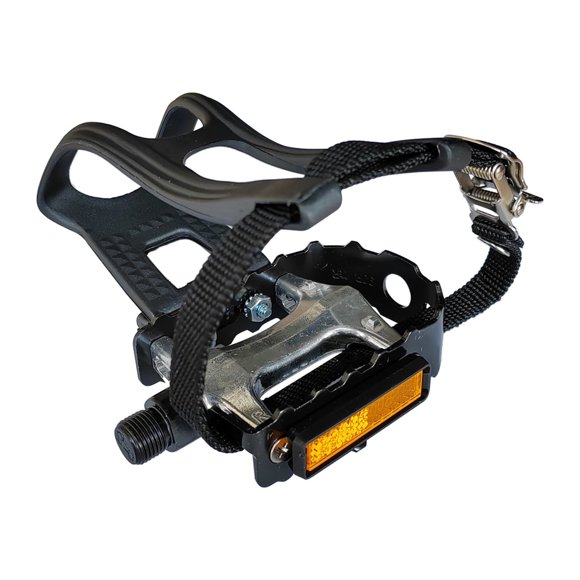 UPANBIKE Bike Pedals with Toe Clips and Straps for Exercise Bike, Outdoor Bicycles and Spin Bike, 9/16-Inch Spindle with Reflectors