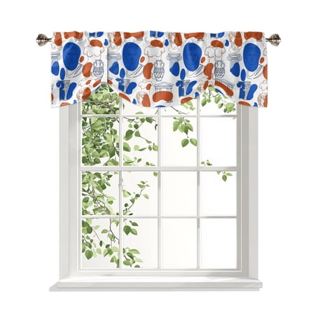 Modern Abstract Tie Up Valances Curtain Blue Red Classical Greek Sculptural Heads Adjustable Rod Pocket Window Treatment Short Tie Up Curtains Valances for Kitchen Living Room Bathroom 42x12 Inches