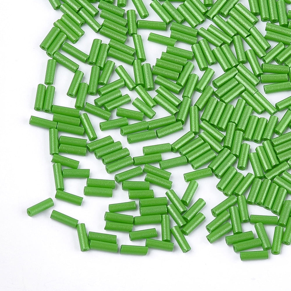 1Bag Baking Paint Glass Bugle Beads Round Hole Green 6~6.5x2mm Hole: 0.8mm about 30000pcs/bag