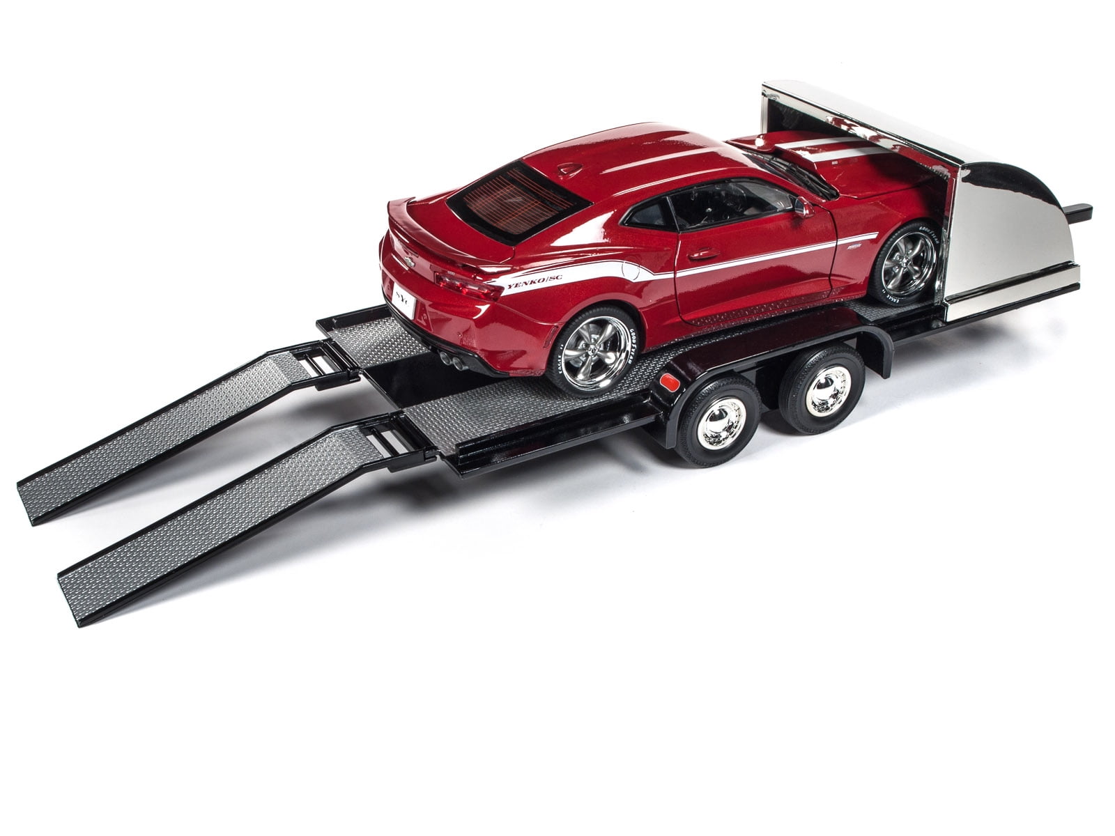 Four Wheel Open Car Hauler Trailer Black for 1/18 Scale Models by