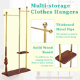 thumbnail image 4 of SDJPOI Clothes Rack with Sturdy Wooden Base, Gold Wooden Coat Rack with 2 Shelves & 5 Hooks, Heavy Duty Coat Hanger Stand for Entryway, Bedroom, Office, 4 of 9