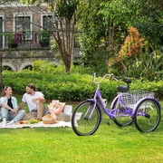 MOONCOOL 24 26 Adult Tricycle, 7 Speed 3 Wheeled Bikes for Adults, Trike Cruiser Bike w/ Large Basket & Maintenance Tools & Shimano Derailleur & Parking Brake Handle