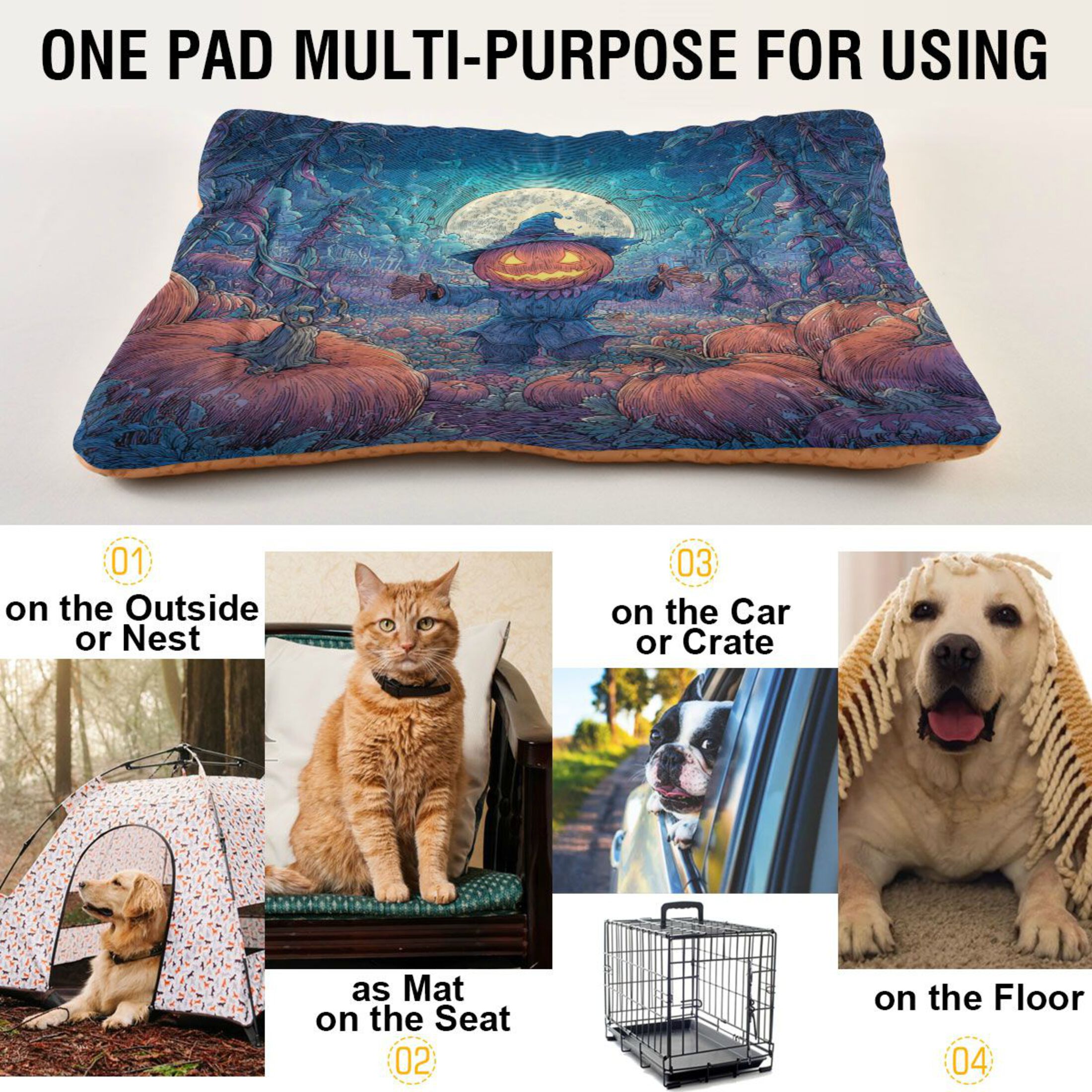 Qxltty Mischievous Pumpkin Ped Pad Wear-resistant and Hard to Bite Through Sleeping Pad for Small Medium Large Dogs Winter Pet Bed 36×24in