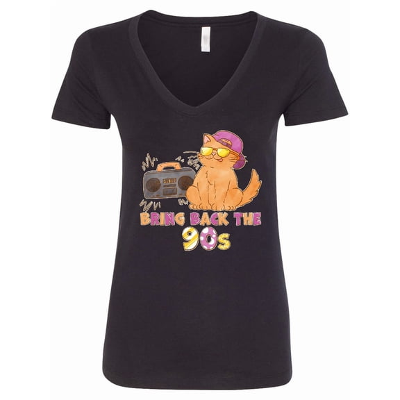 Inktastic Bring Back the 90s Cool Orange Cat Women's V-Neck T-Shirt