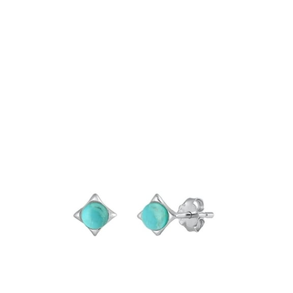 Sterling Silver Wholesale Simulated Turquoise High Polished Stud Earrings .925 New Jewelry Female